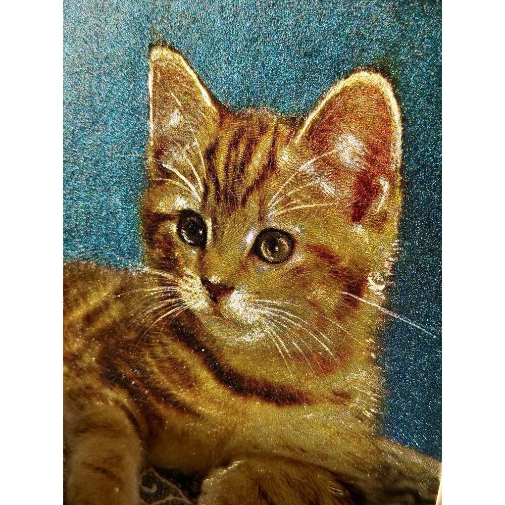 Vintage Foil Art Photo Print Kitten Cat Feline Portrait Orange White Tabby Matte